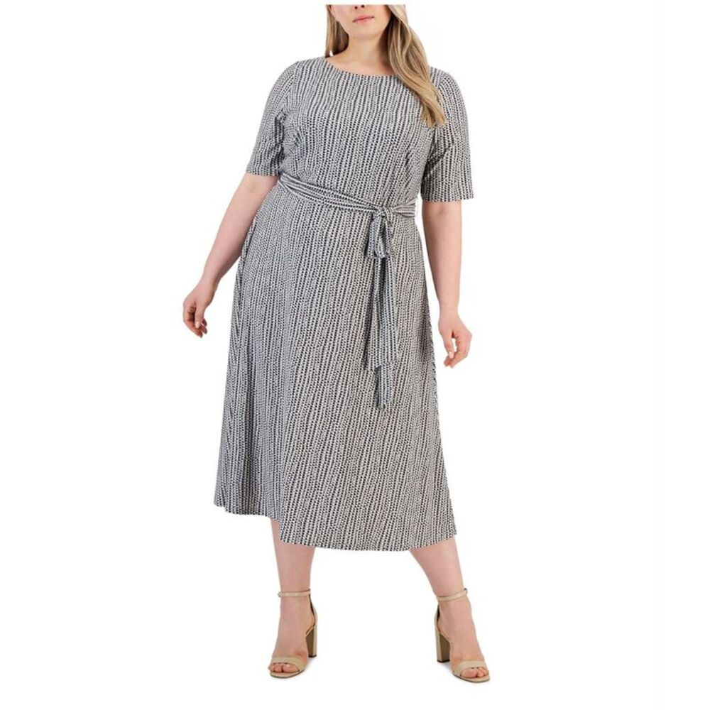 Kasper Womens Polka Dot Maxi Dress, Grey, Plus Size, 22W, DM